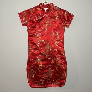 Vintage Red Satin Cheongsam / Qipao Dress